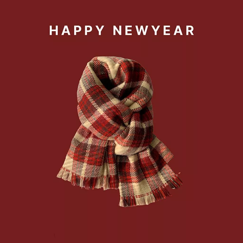 紅色蘇格蘭格紋圍巾簡約風秋冬時尚百搭保暖圍脖男女情侶 高級感 圍巾圍脖 冬季 針織圍巾 格紋圍巾 格紋