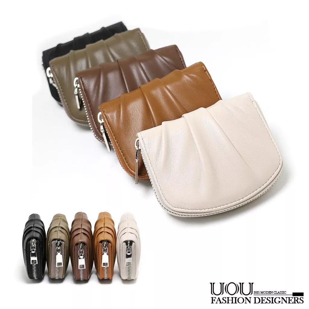 韓系簡約好質感抓皺零錢包 仿羊皮 多隔層收納包