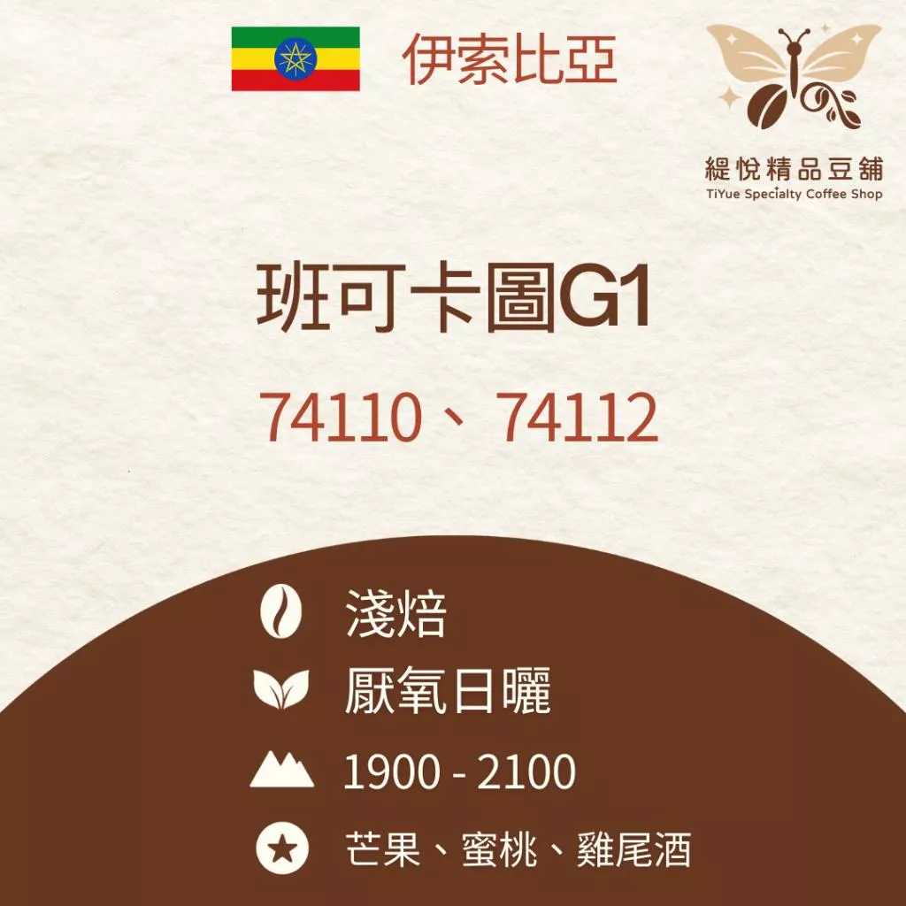 🦋咖啡豆 精品咖啡豆 伊索比亞 班可卡圖G1 74110,74112 厭氧日曬 淺焙 情人節 特價🦋