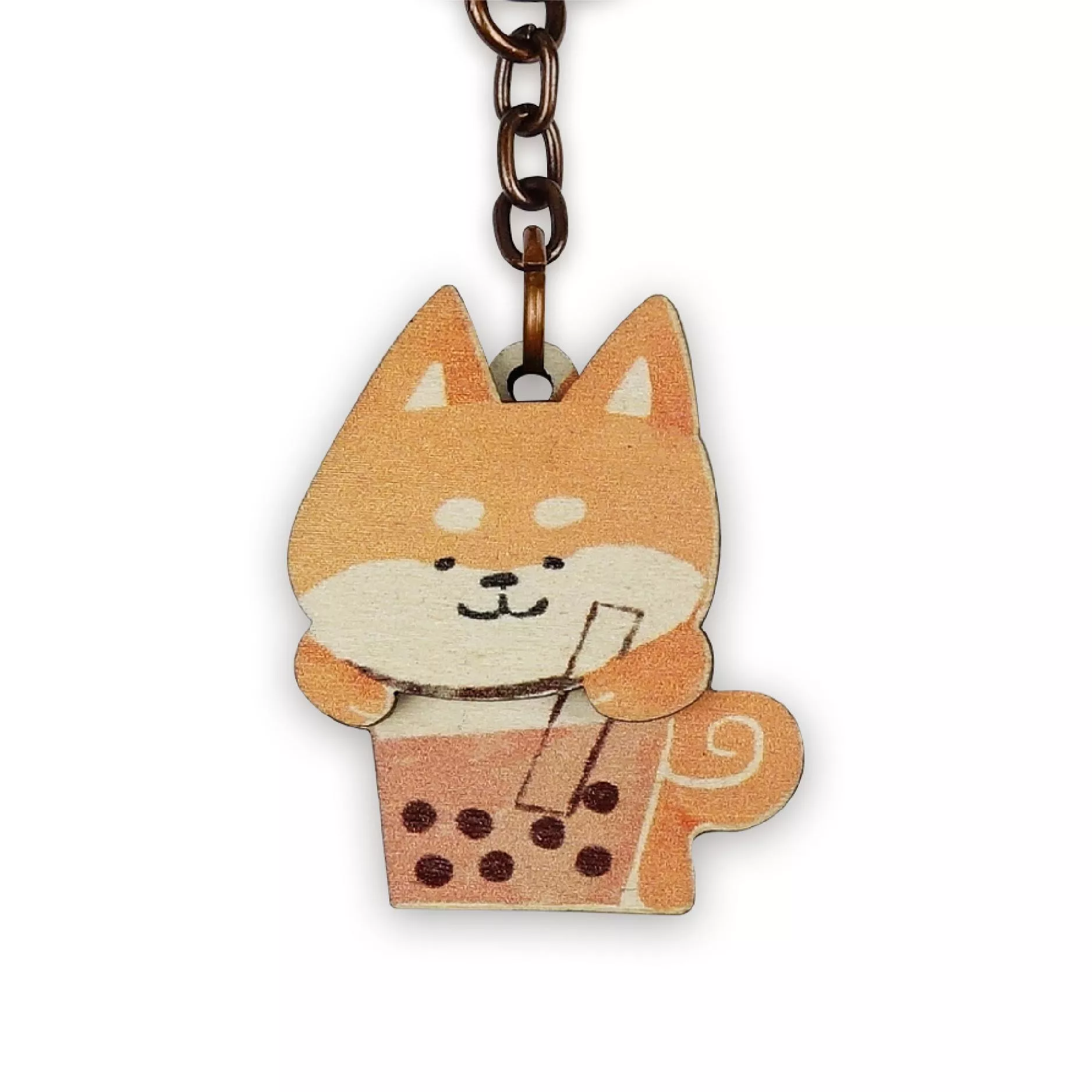 木鑰匙圈｜柴柴珍奶