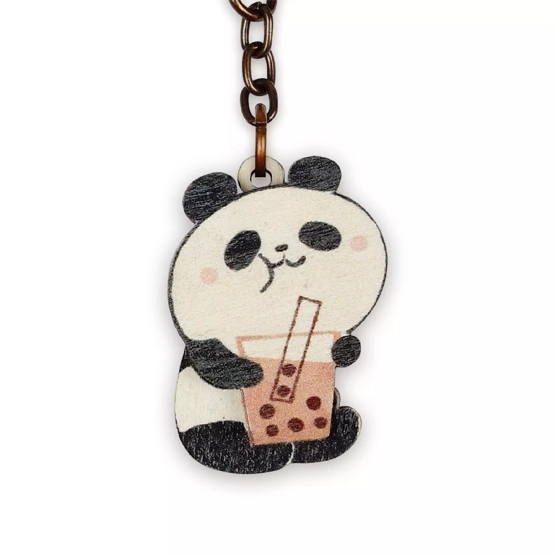 木鑰匙圈｜熊抱珍奶