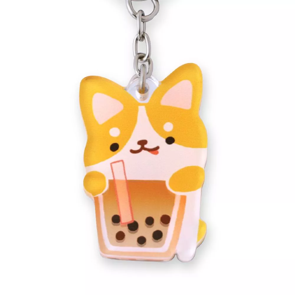 小鏡子鑰匙圈｜珍奶柯基