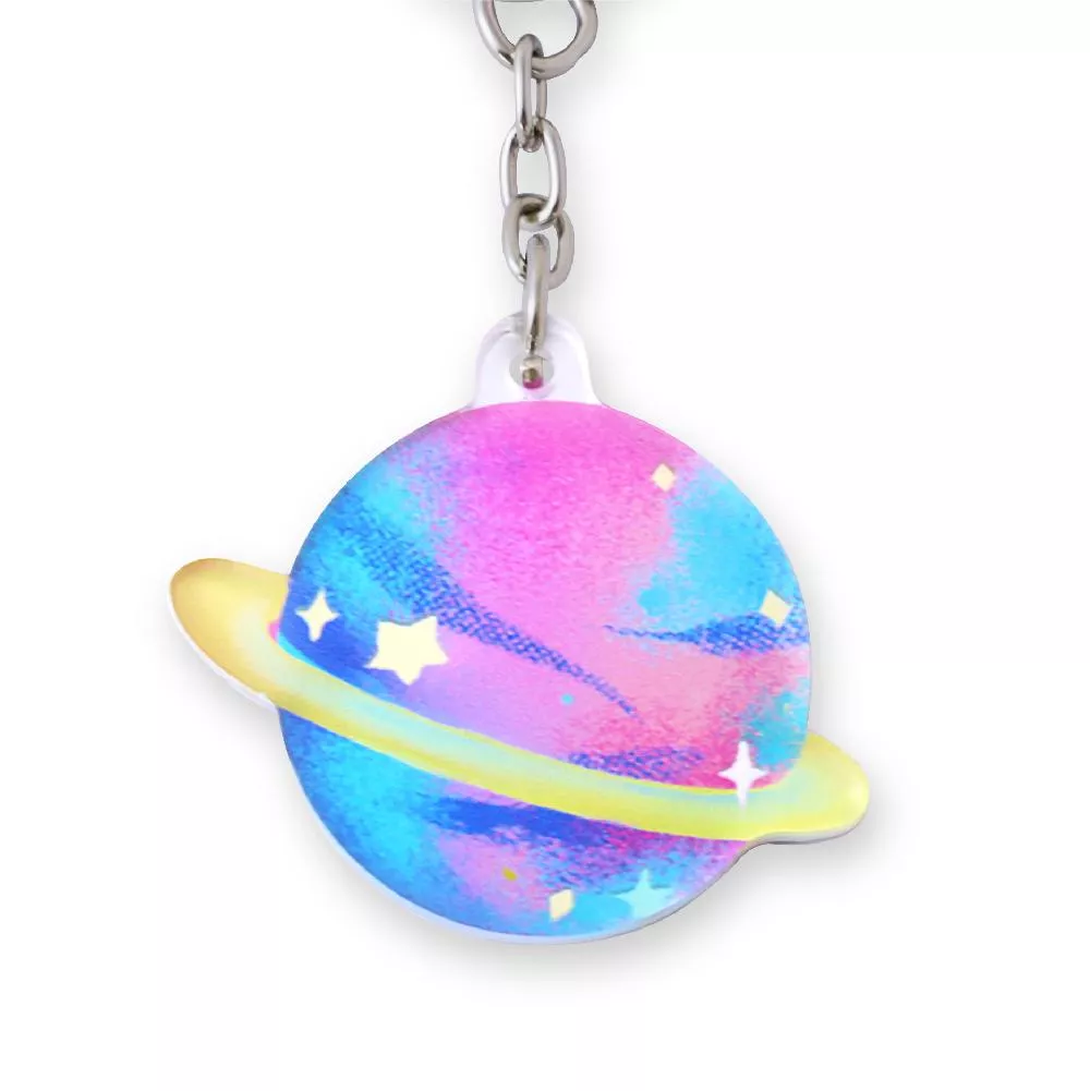 小鏡子鑰匙圈｜粉藍星球