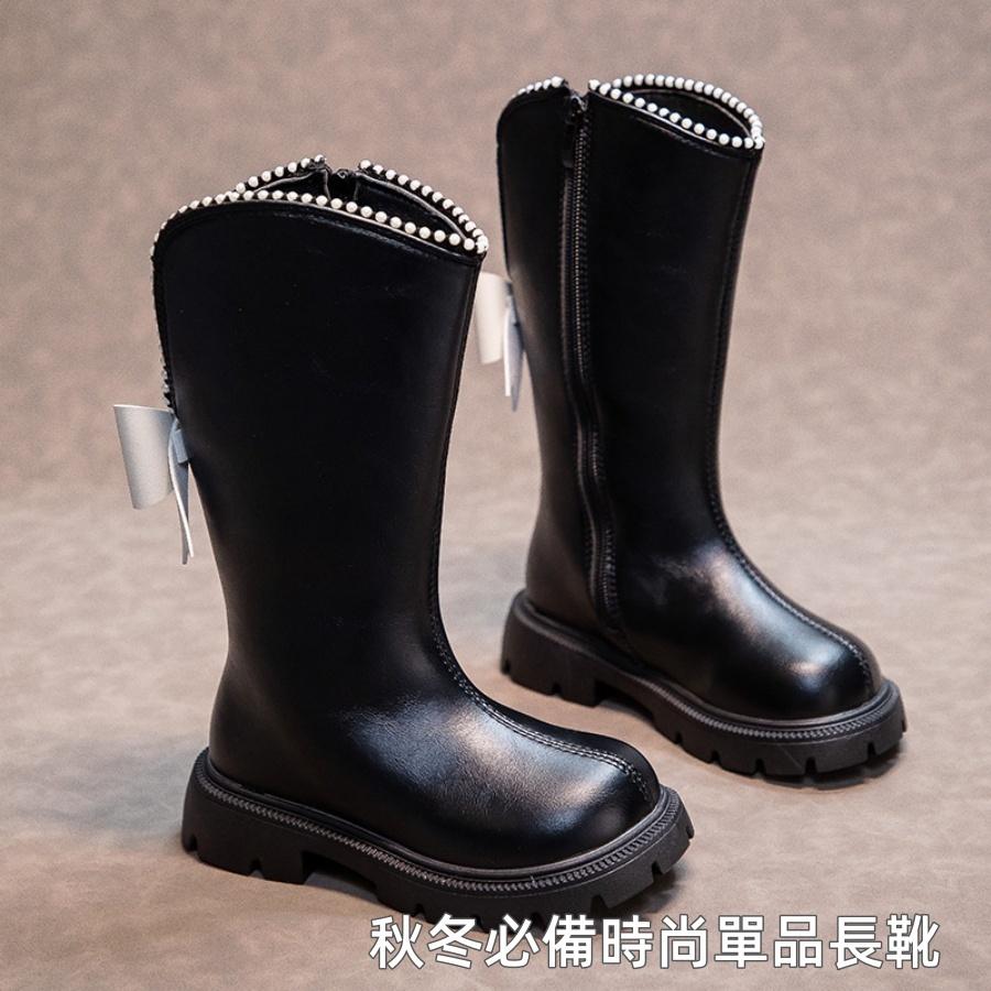 ❤️Annie❤️公主風女童長靴 童鞋 兒童靴子 兒童馬靴 黑色靴子 女童靴子 女童長靴 高筒靴  厚底靴 蝴蝶結珍珠