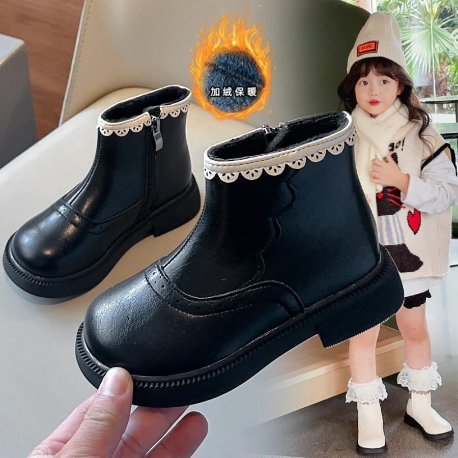 ❤️Annie❤️女童花邊公主靴 童鞋 兒童靴子 女童靴子 黑色 米色 女童鞋 公主鞋 短靴 皮靴 中筒靴 馬丁靴 棉靴