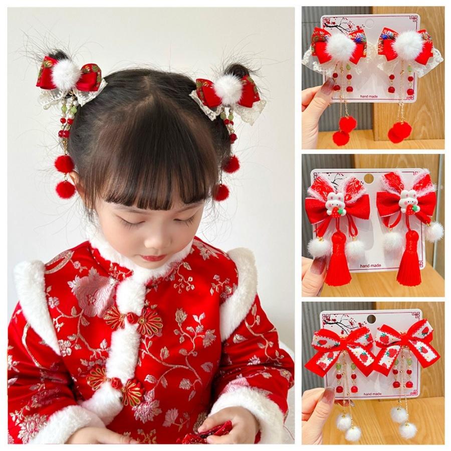 ❤️Annie❤️兒童過年髮飾 新年頭飾 蝴蝶結髪飾 女童髪夾 紅色髪飾 兒童配件 女童 寶寶 大紅色髮夾 新年禮物