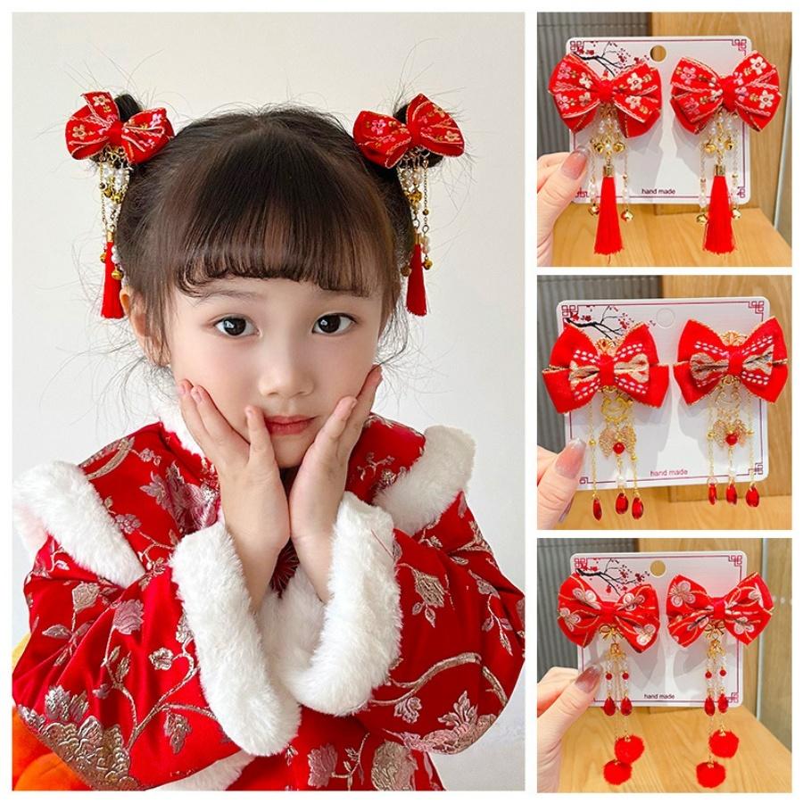 ❤️Annie❤️兒童過年髮飾 新年頭飾 蝴蝶結髪飾 女童髪夾 紅色髪飾 兒童配件 女童 寶寶 大紅色髮夾 新年禮物