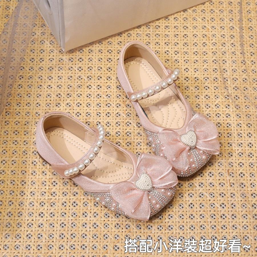 ❤️Annie❤️女童愛心蕾絲蝴蝶結水晶鞋 童鞋 平底鞋 女童皮鞋 公主鞋 娃娃鞋 女童鞋 兒童鞋 包頭鞋 中童大童