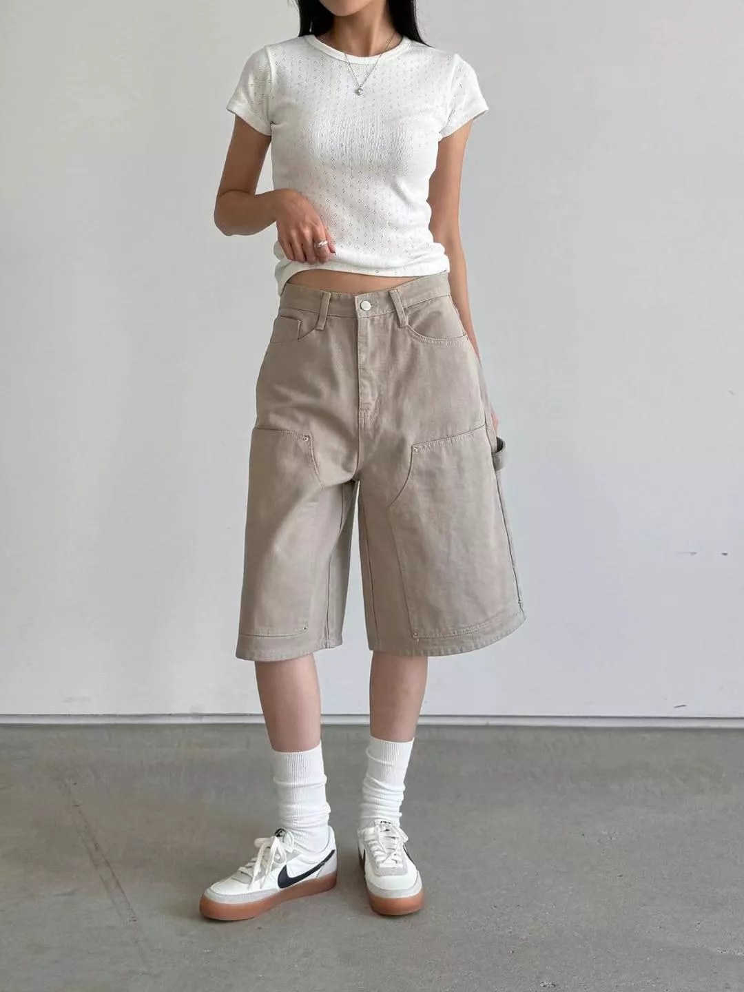 極簡純色工裝短褲