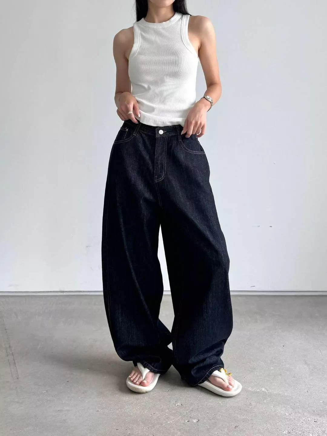 簡約原色牛仔寬褲