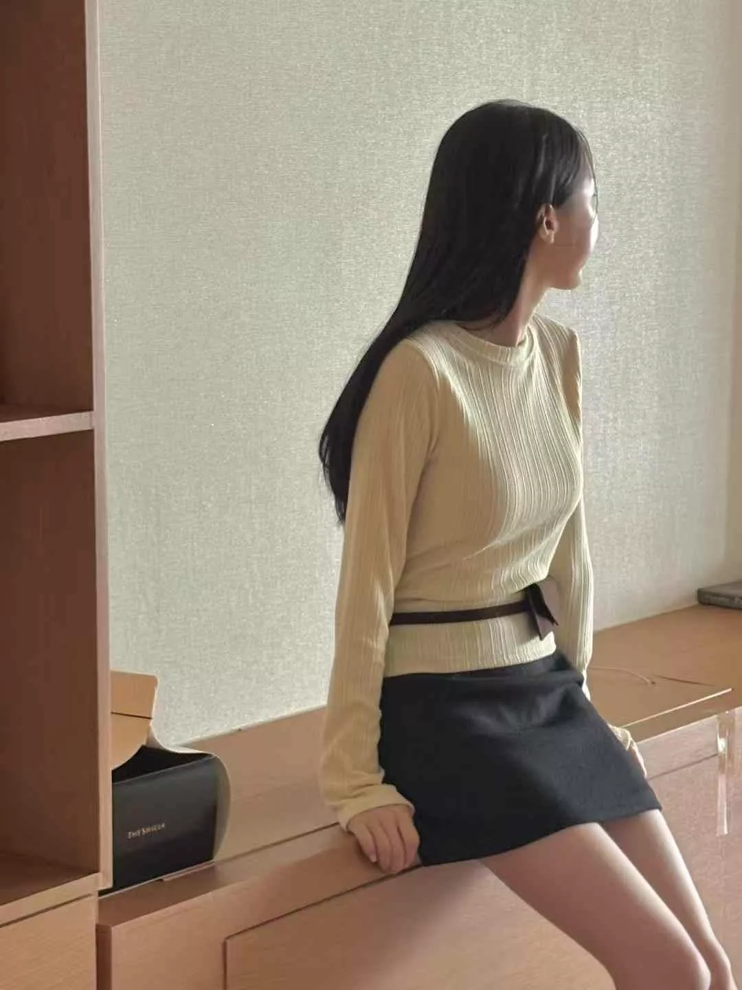 彈力羅紋基本長袖T恤