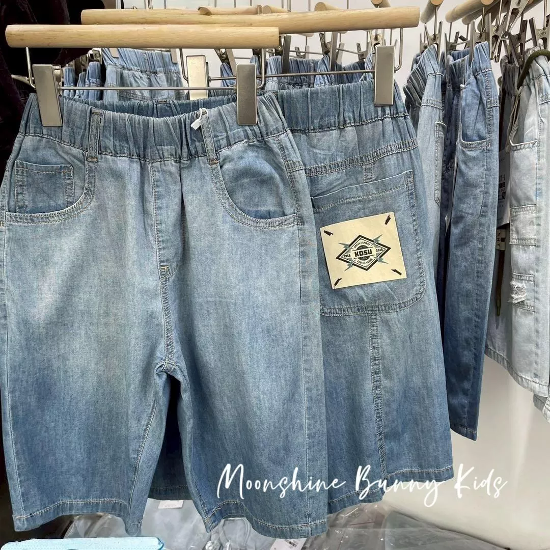 圖案皮標超薄牛仔中褲