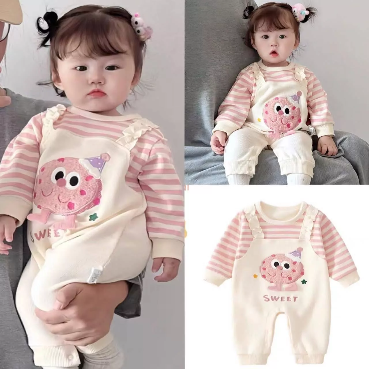 粉紅甜餅乾長袖爬服