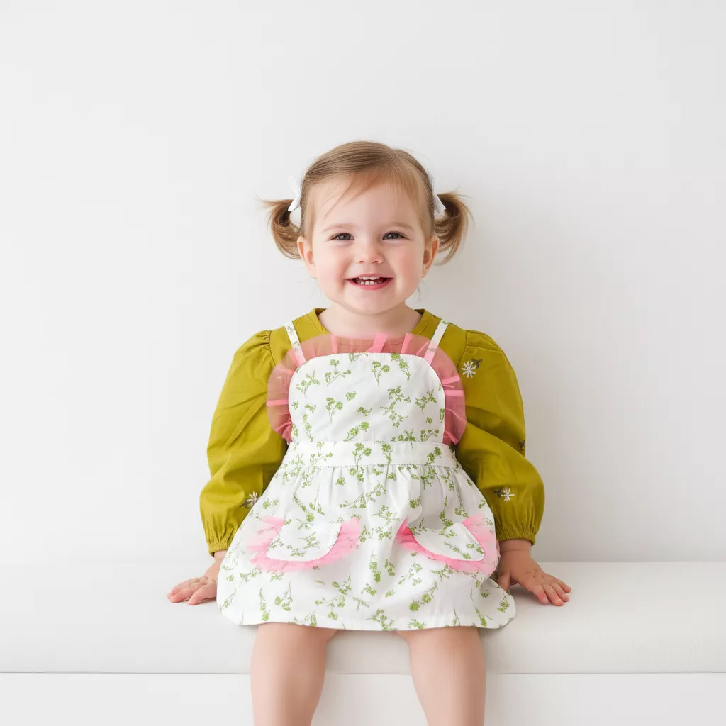 刺繡小花秋香綠假兩件包屁衣