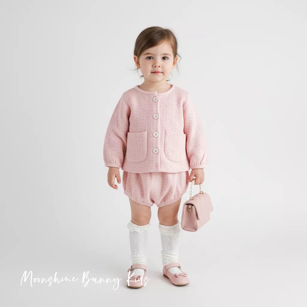 法式簡約針織鈕扣口袋上衣兩件式套裝