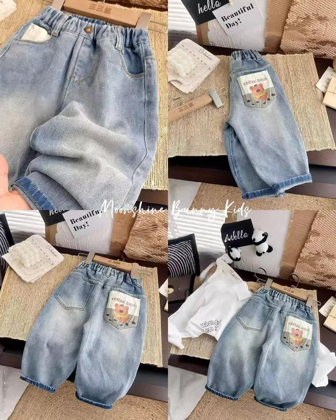 Coffee bean口袋圖案牛仔褲