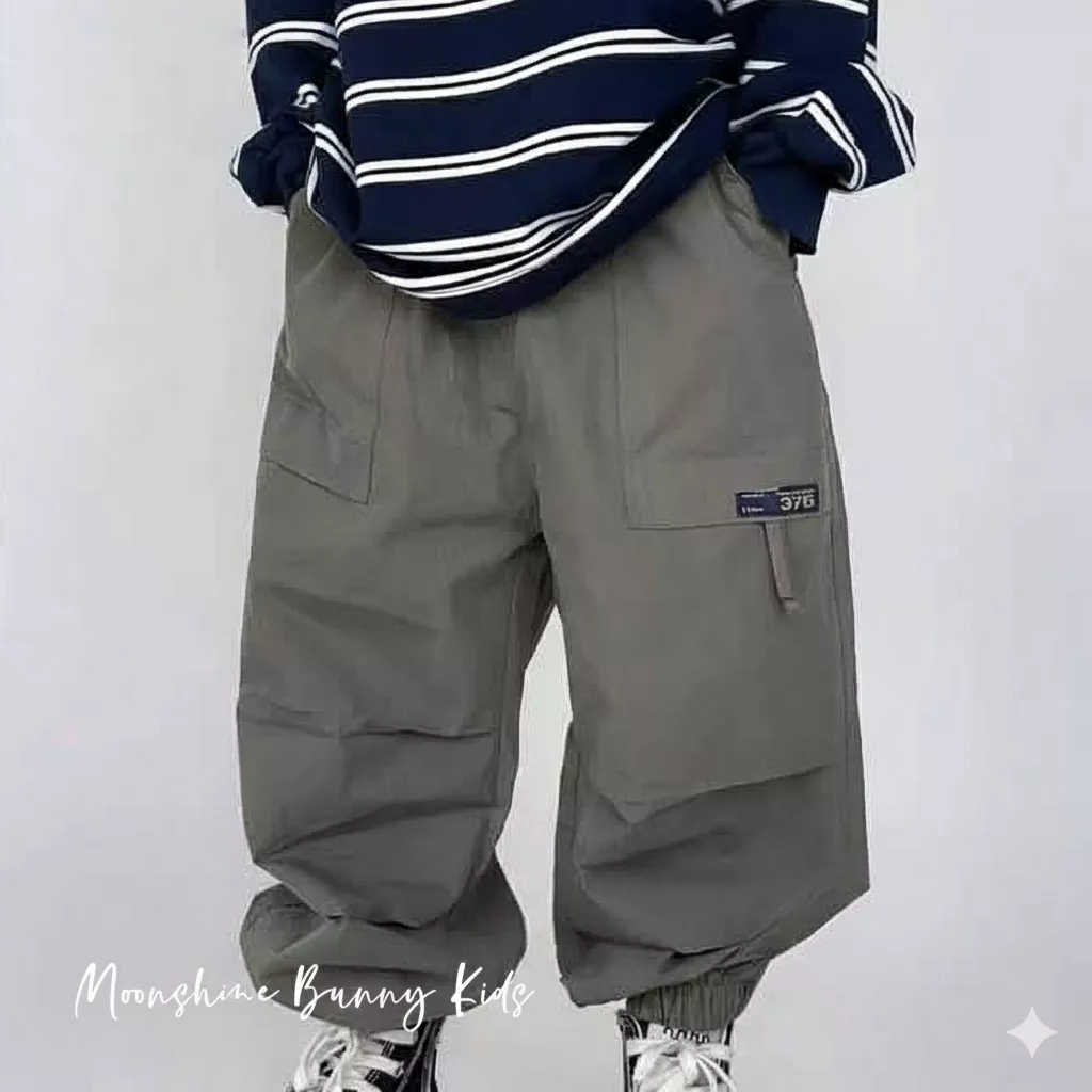 膝抓皺工裝縮口長褲 (軍綠)