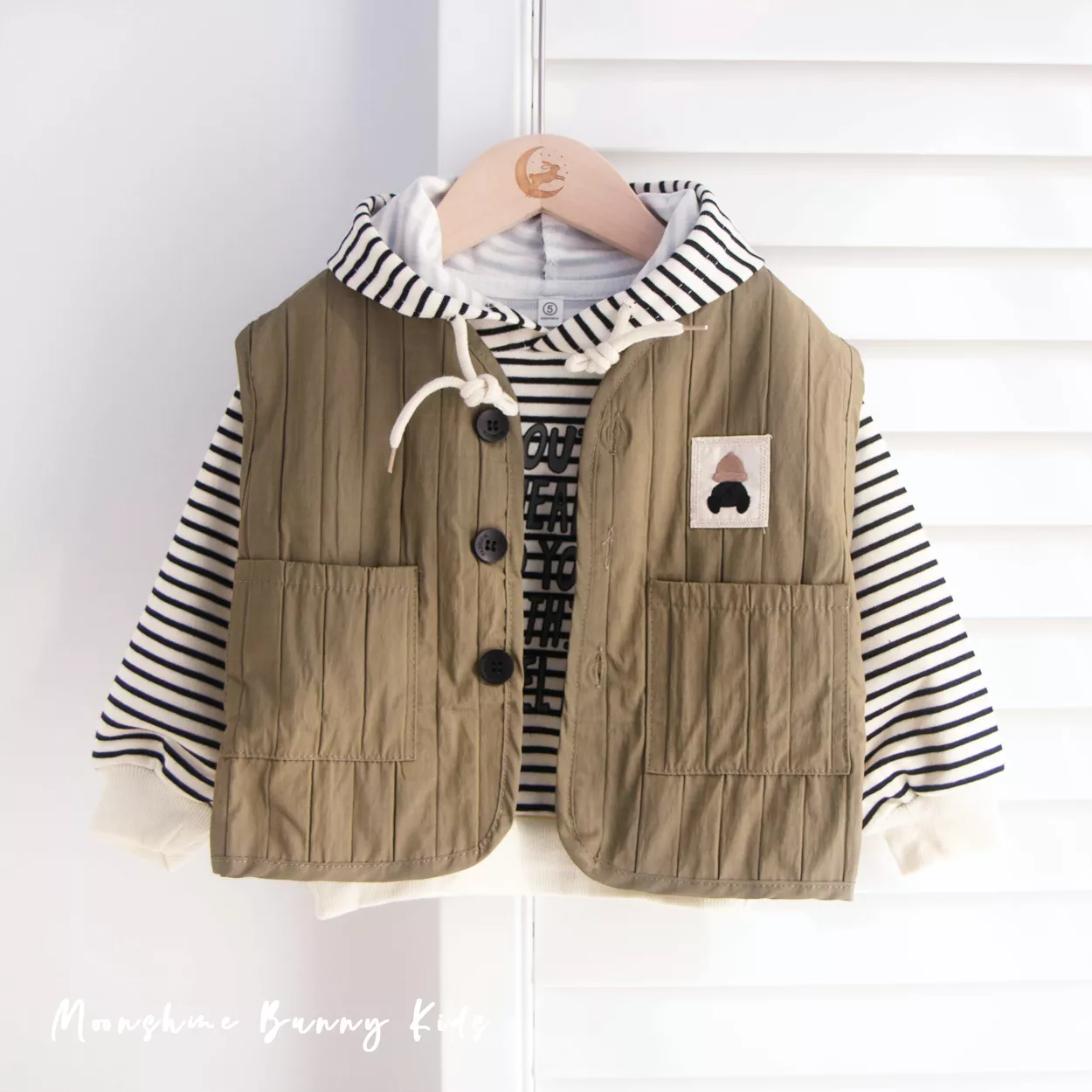 黑白條紋帽T馬甲兩穿套裝