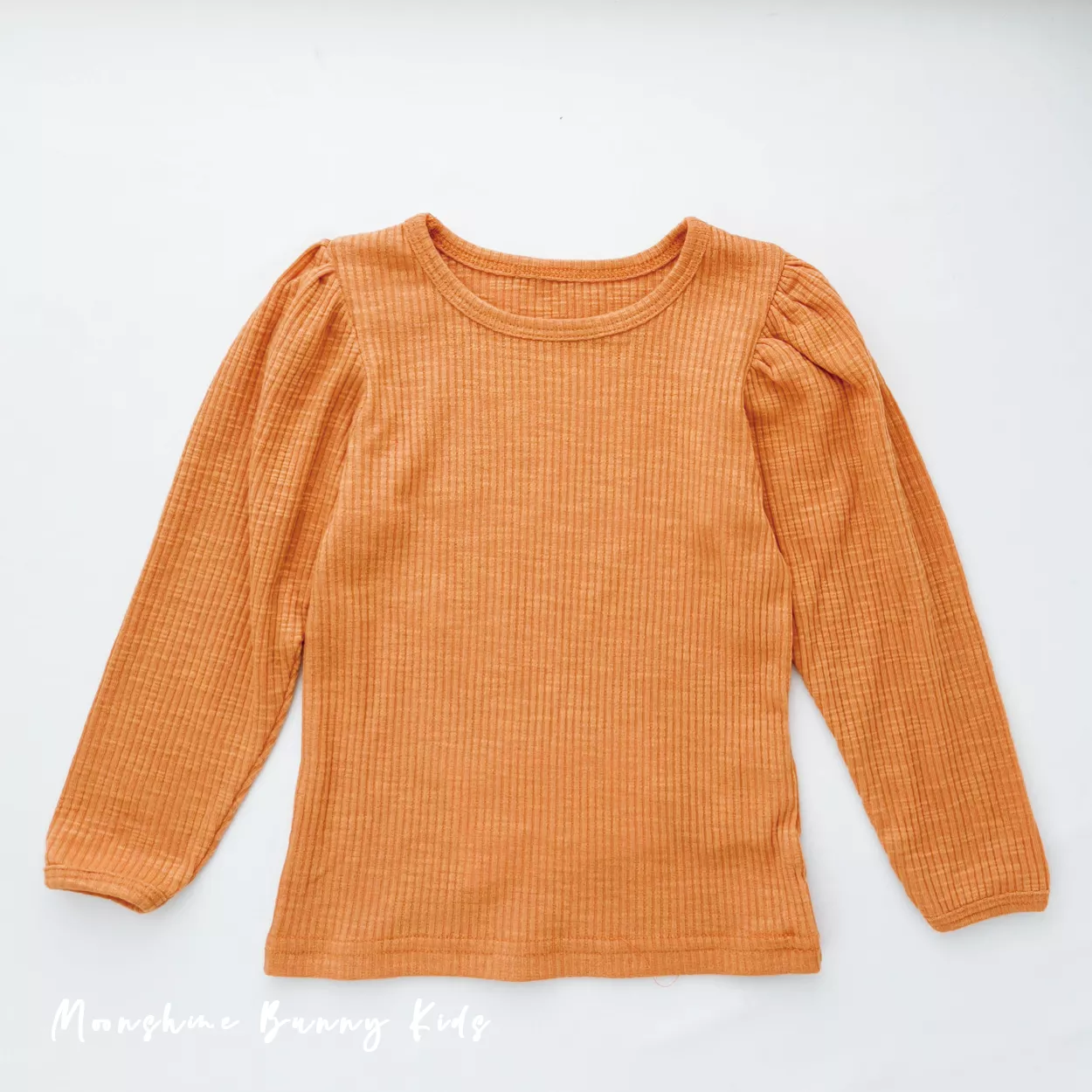 公主袖坑條上衣 (桔)