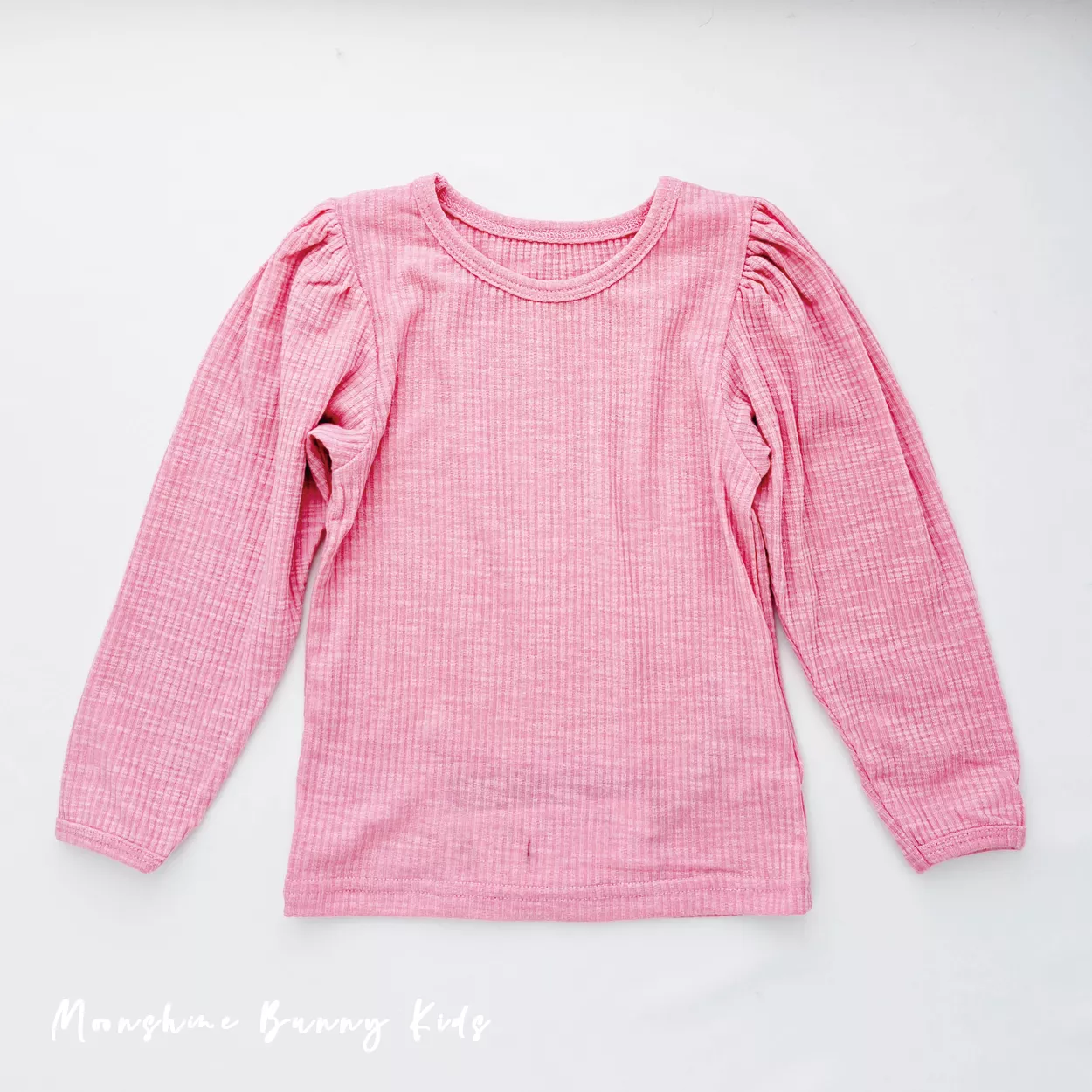 公主袖坑條上衣 (粉)