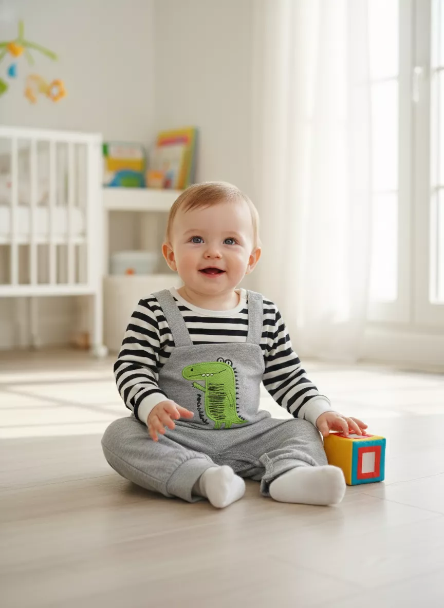 小鱷魚假兩件連身爬服