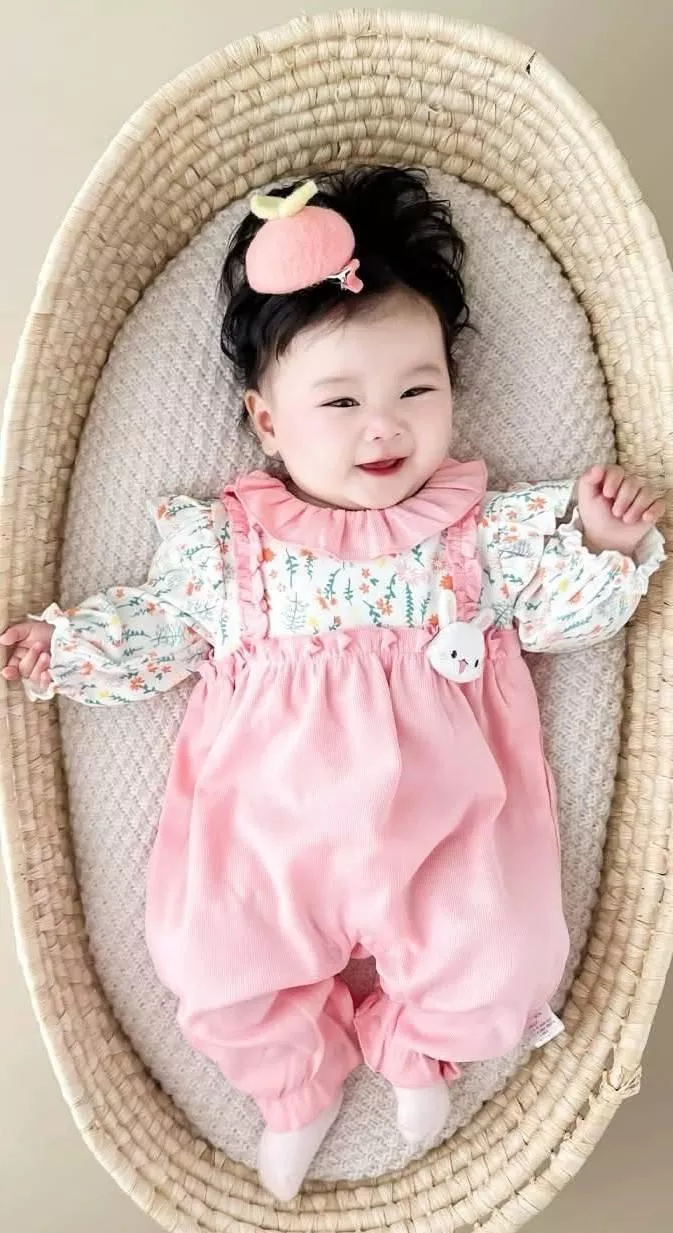 粉紅兔德絨假兩件爬服