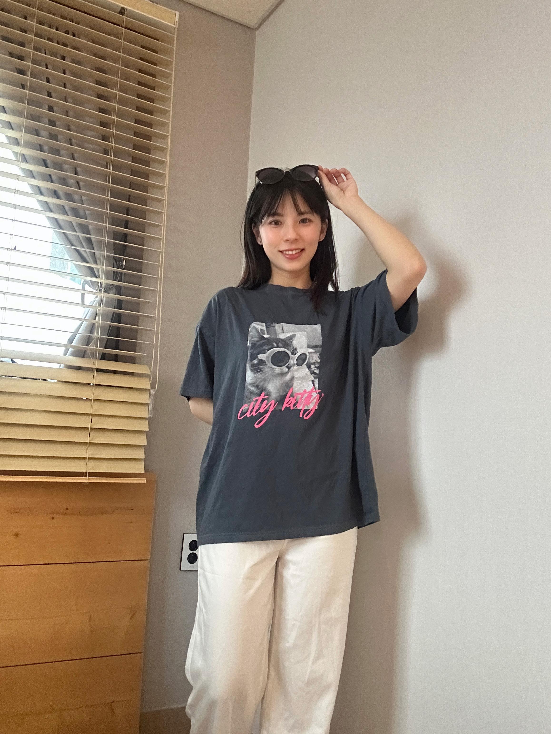 正韓大圖墨鏡貓貓上衣