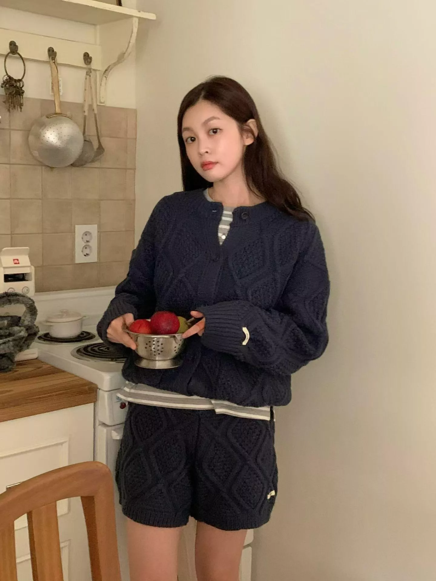 《午後可可》正韓30%羊毛菱格針織set(罩衫+短褲)