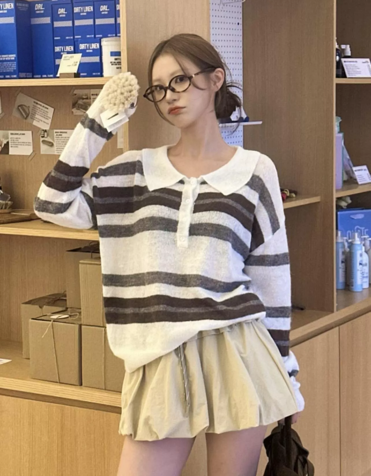 《散步到舊書店》正韓羊毛條紋polo