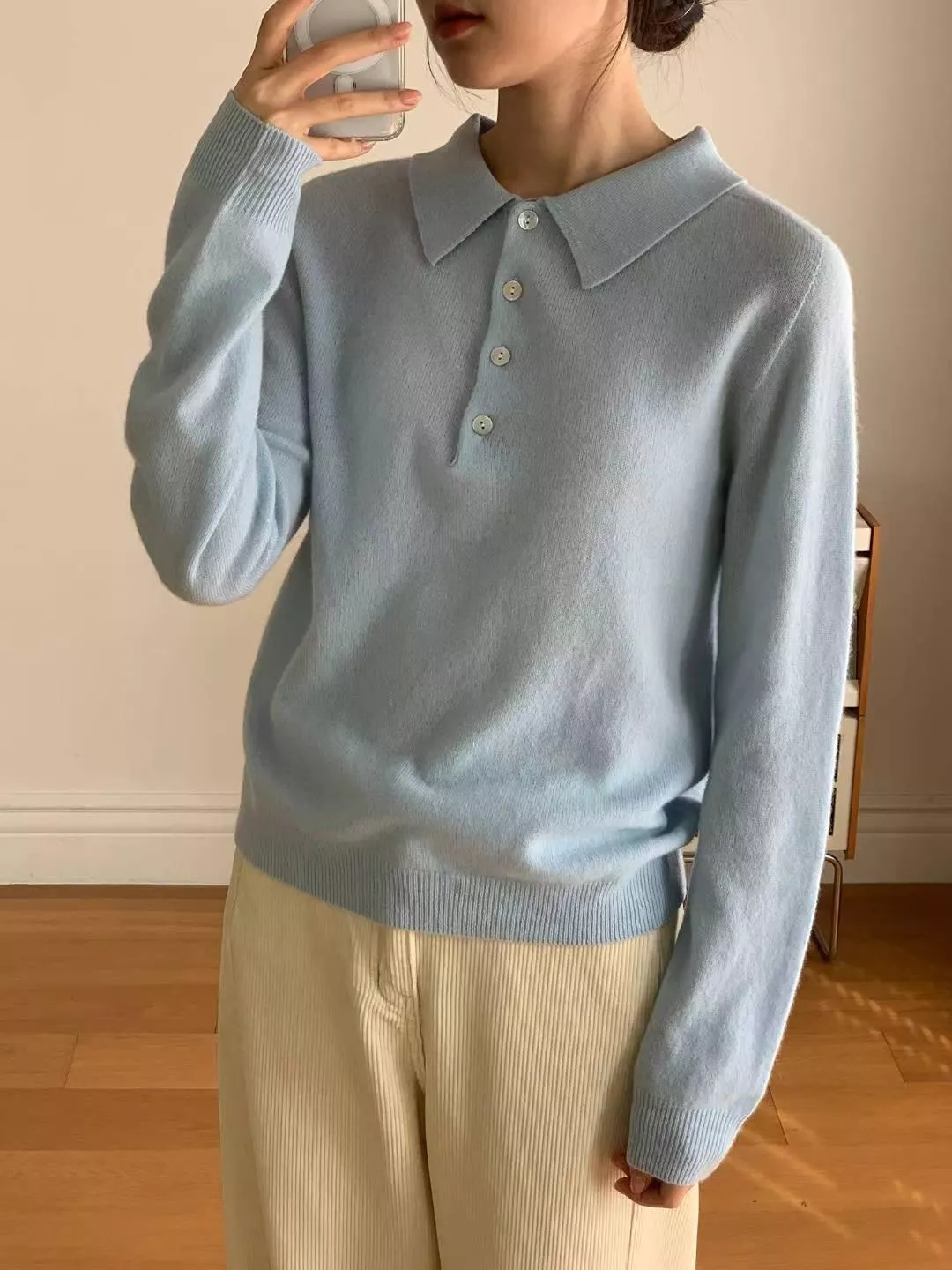 《白晝書頁》正韓100%羊毛排扣polo