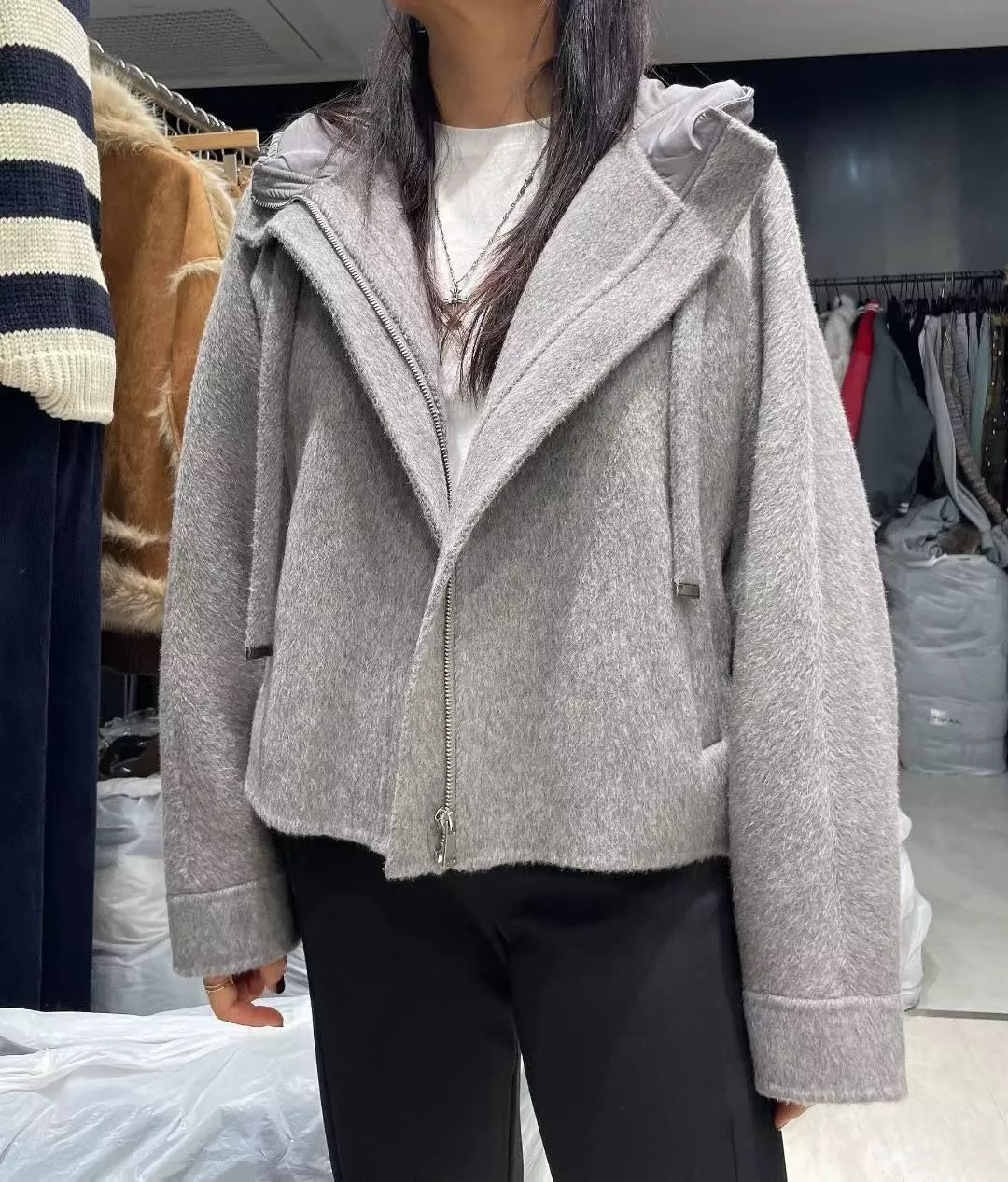 《冬季輪廓》正韓100%羊毛連帽手工大衣