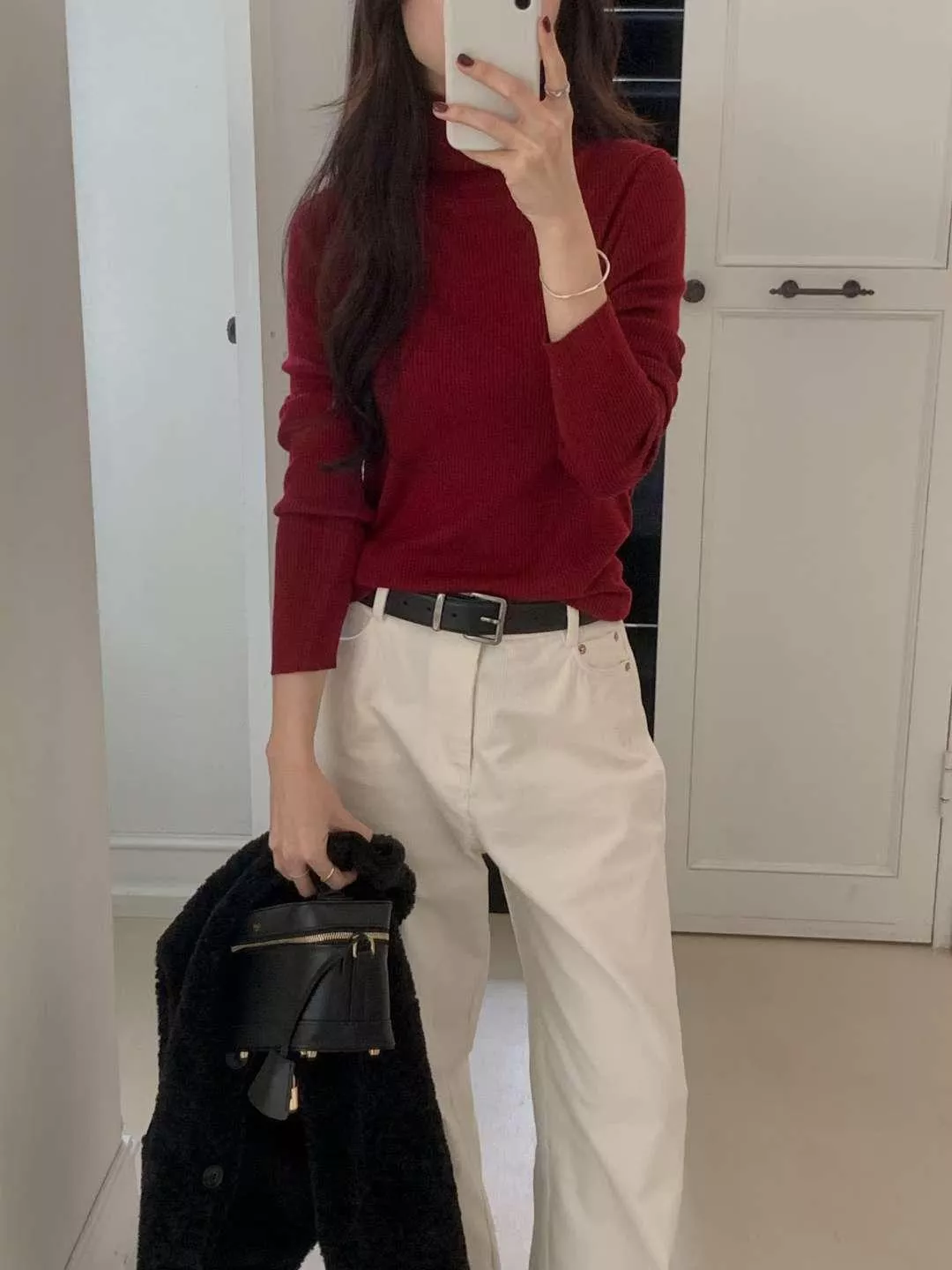 《壁爐前的熱紅酒》正韓100%羊毛高領針織