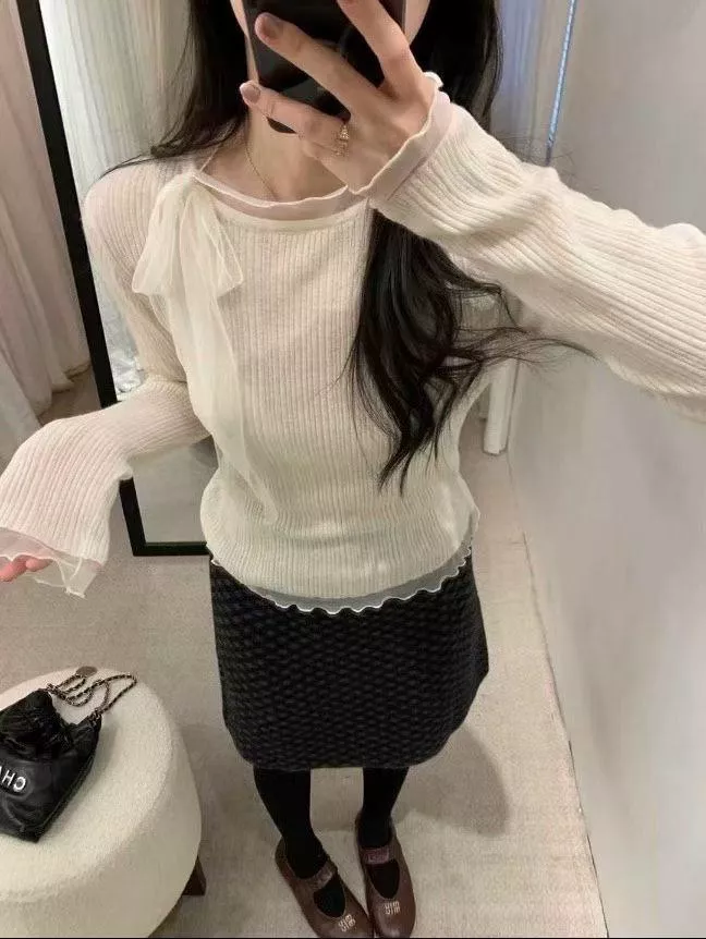 《薄霧花瓣》超仙！正韓歐根紗綁帶上衣