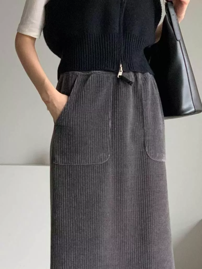 《75%巧克力》正韓燈芯絨口袋裙