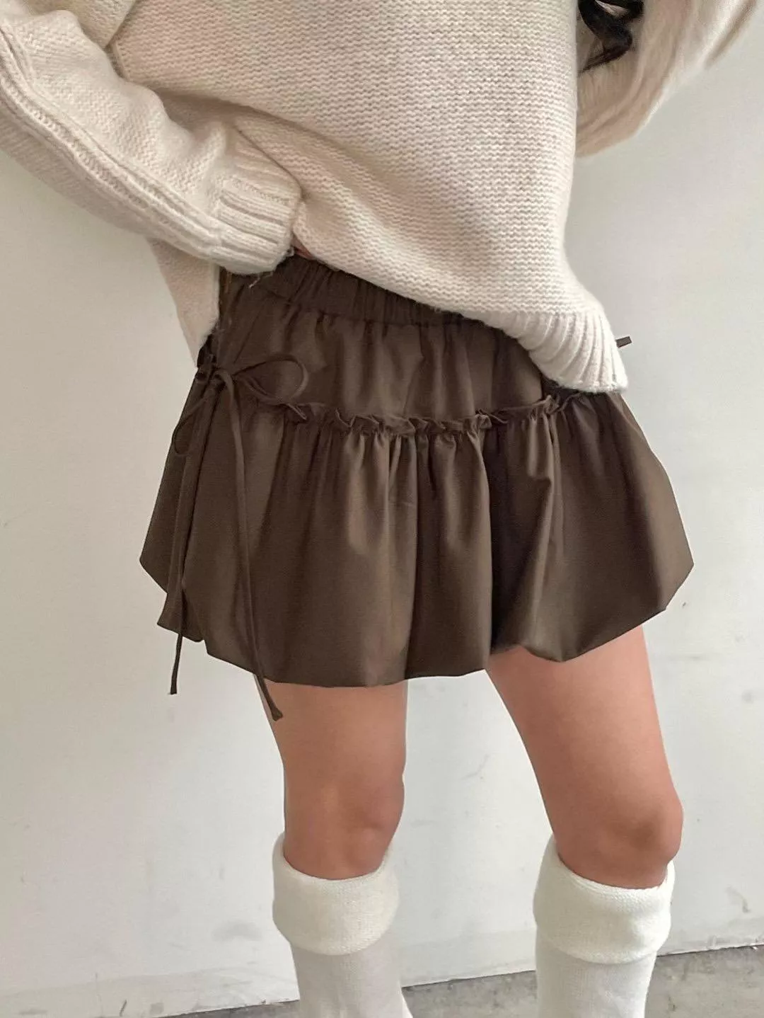 《墨色花瓣》正韓綁帶花苞短裙