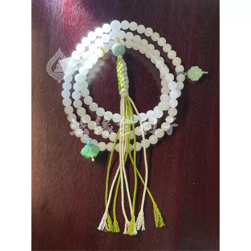 白玉 和田玉 念珠 6.5mm 念珠 108