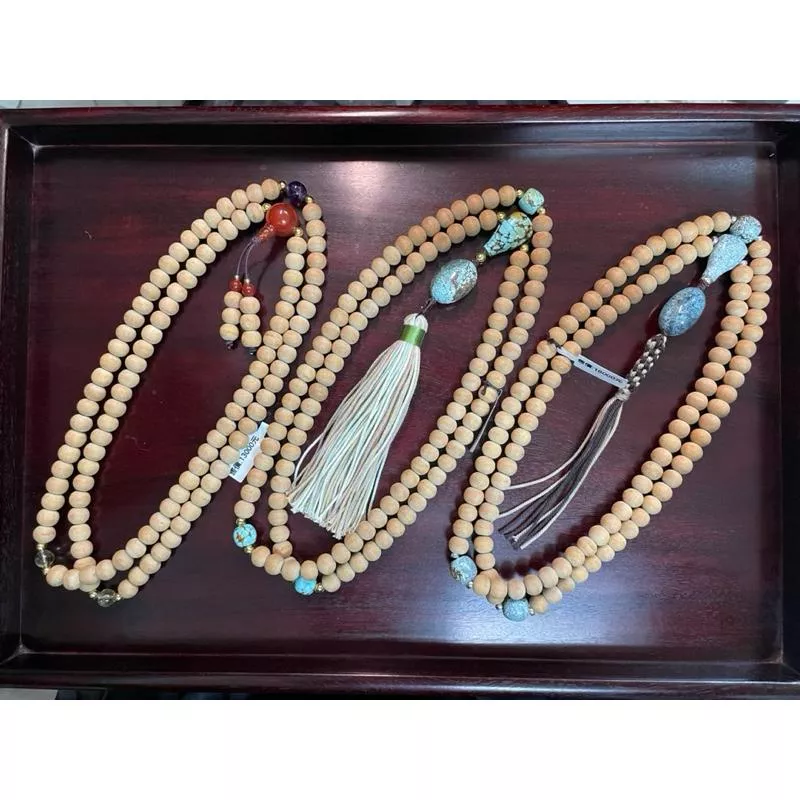 印度老山檀香 20年前製作的老珠子 原礦 綠松石 9mm+ 108念珠 白檀 檀香 老山檀香