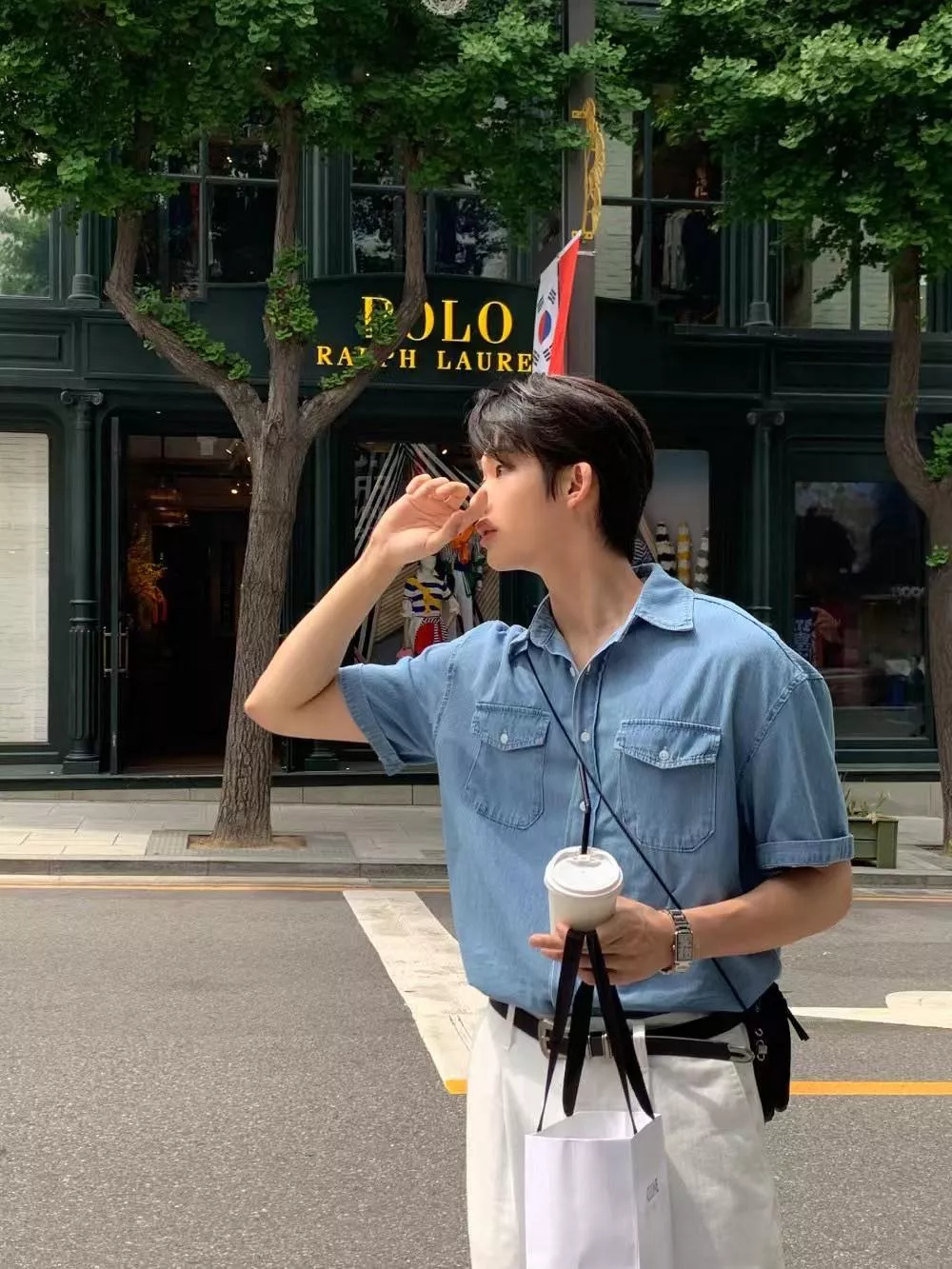 Skyler🇰🇷 WAYNE 牛仔口袋短袖襯衫