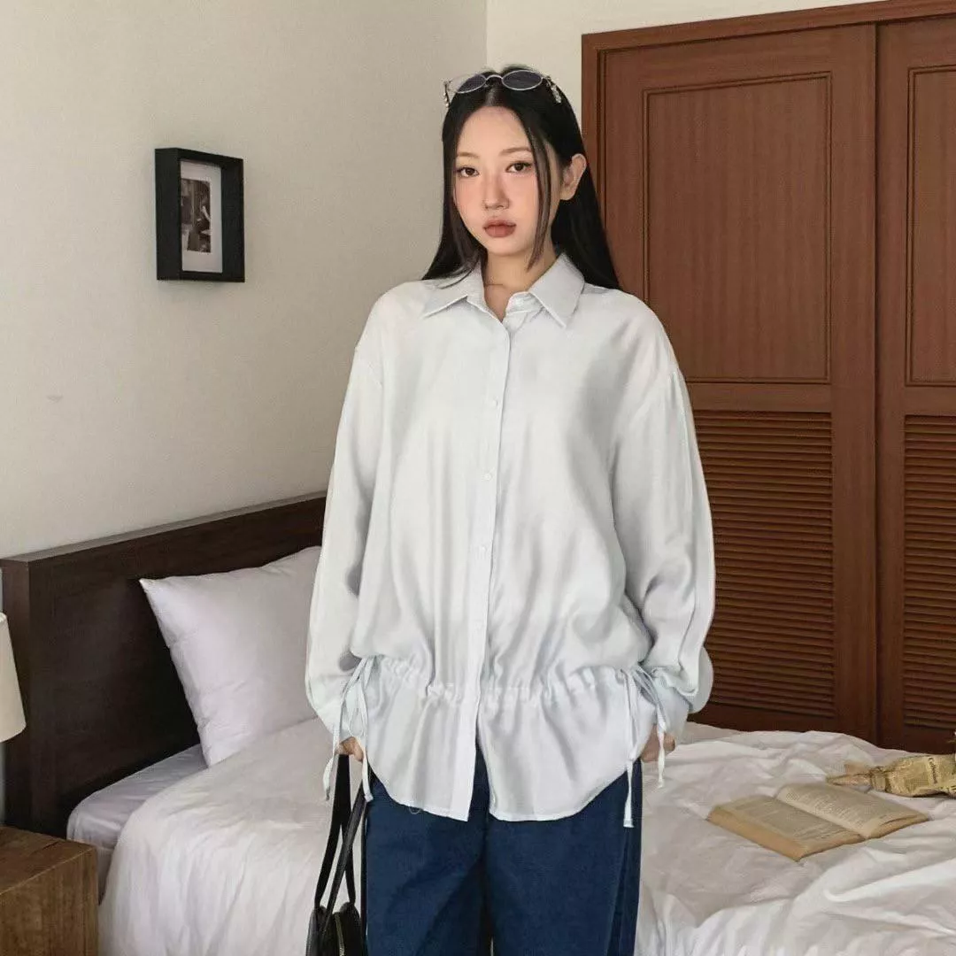 Skyler🇰🇷 純色翻領抽繩襯衫