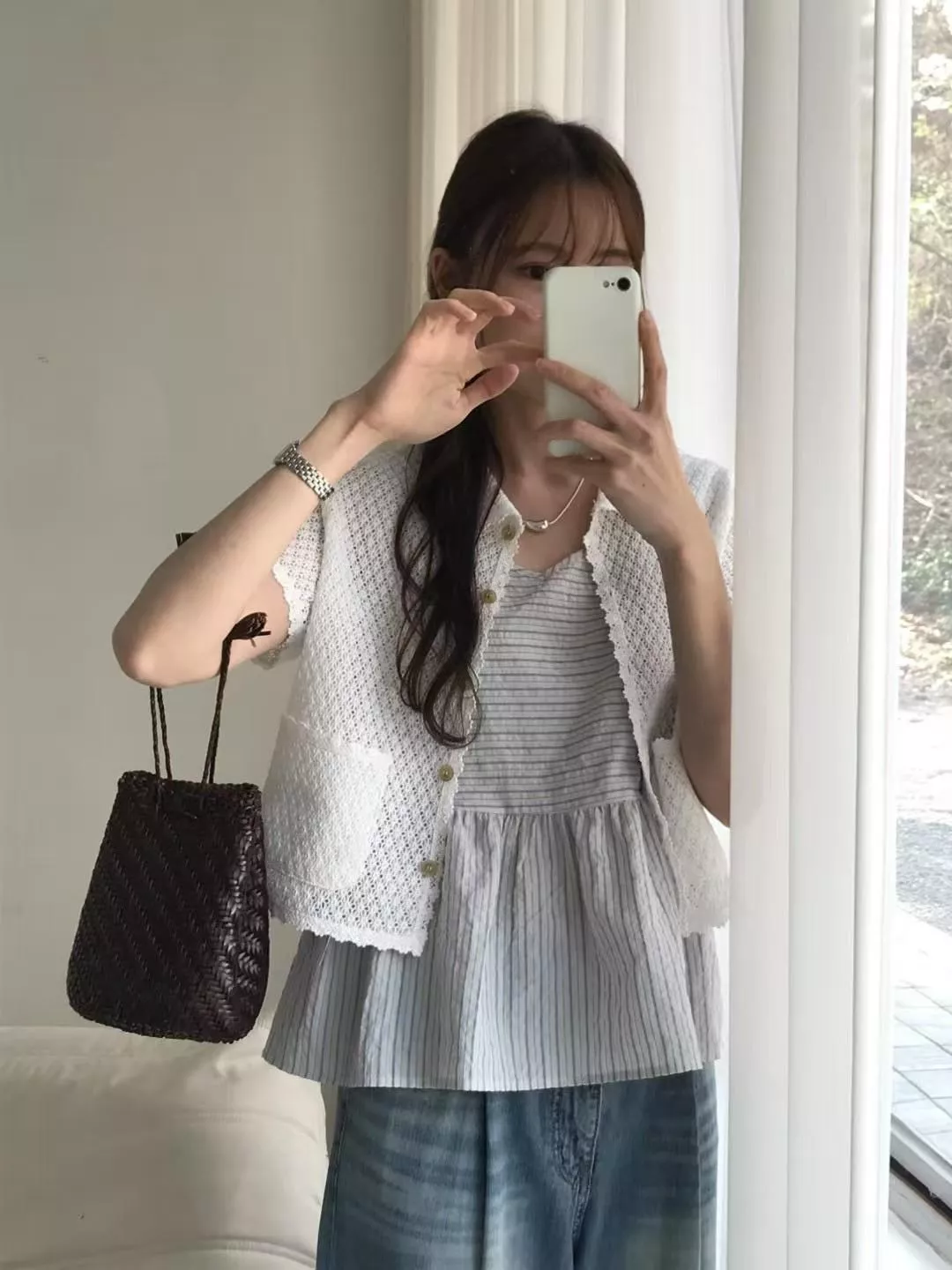 Skyler🇰🇷 洞洞織紋短袖罩衫