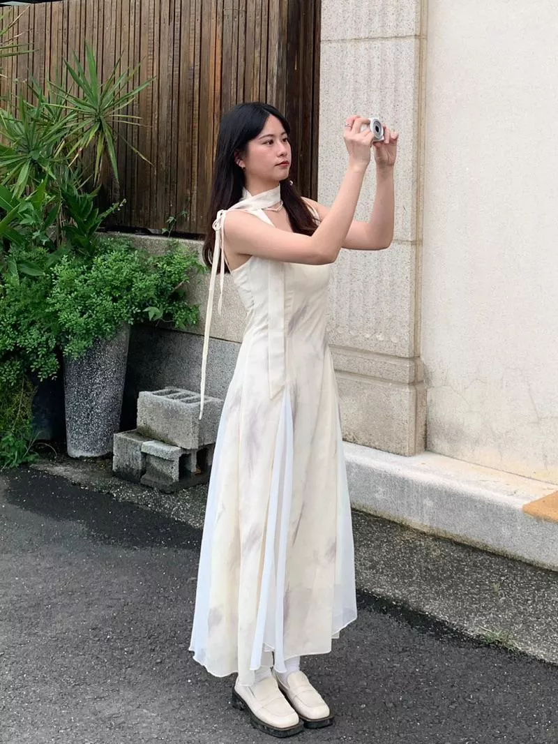 古典優雅水墨畫染長洋(附繞脖綁帶)｜修身S曲線