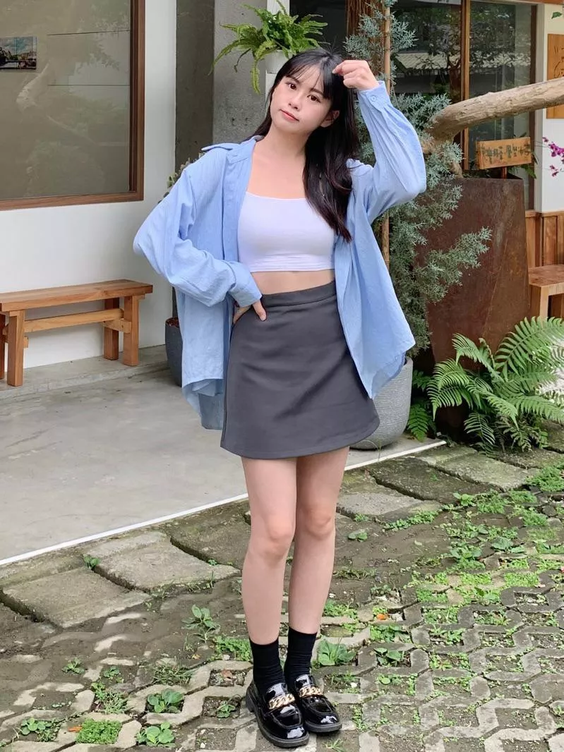 百搭經典灰親膚西裝短裙｜休閒｜學院