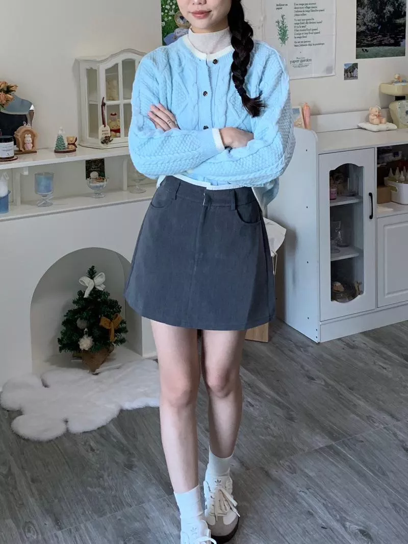 經典百搭灰白滾邊微A褲裙｜四季可