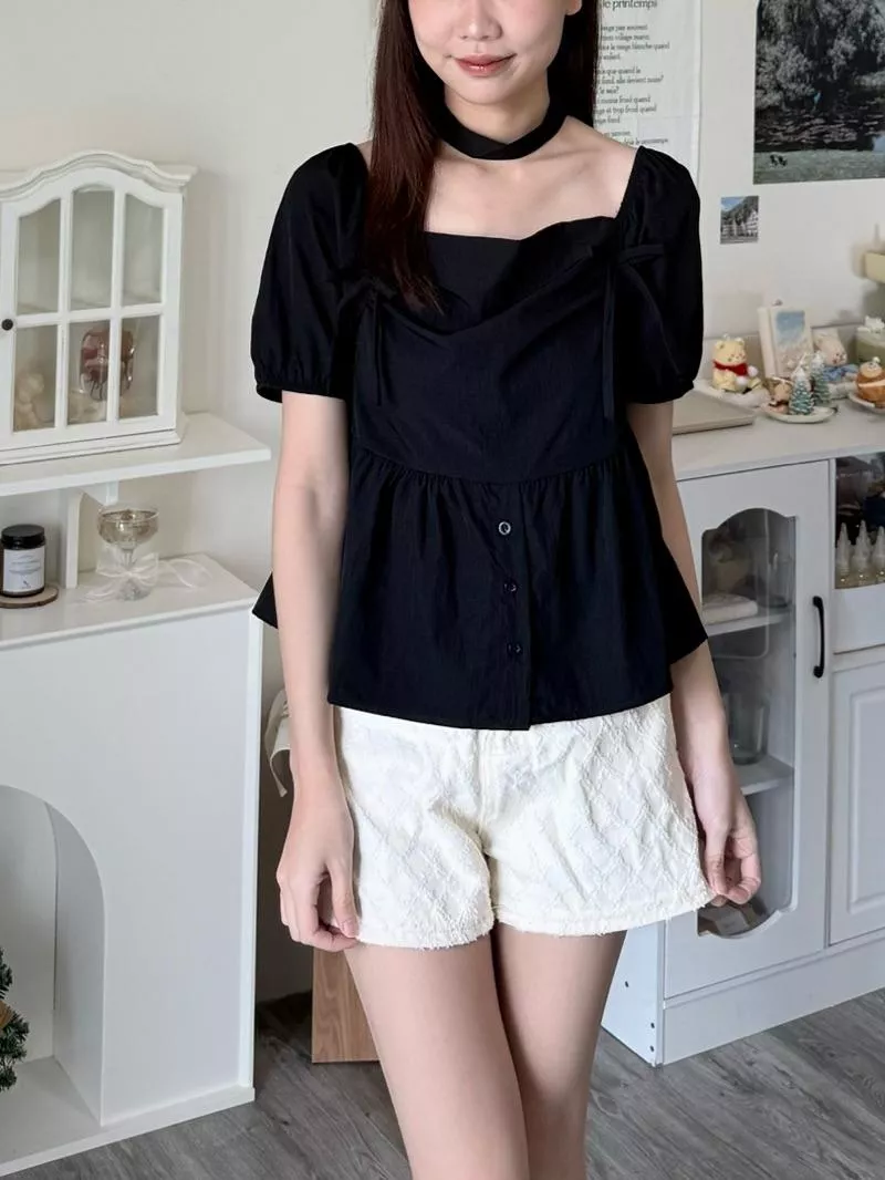 Blackjack綁結繞脖短袖襯衫