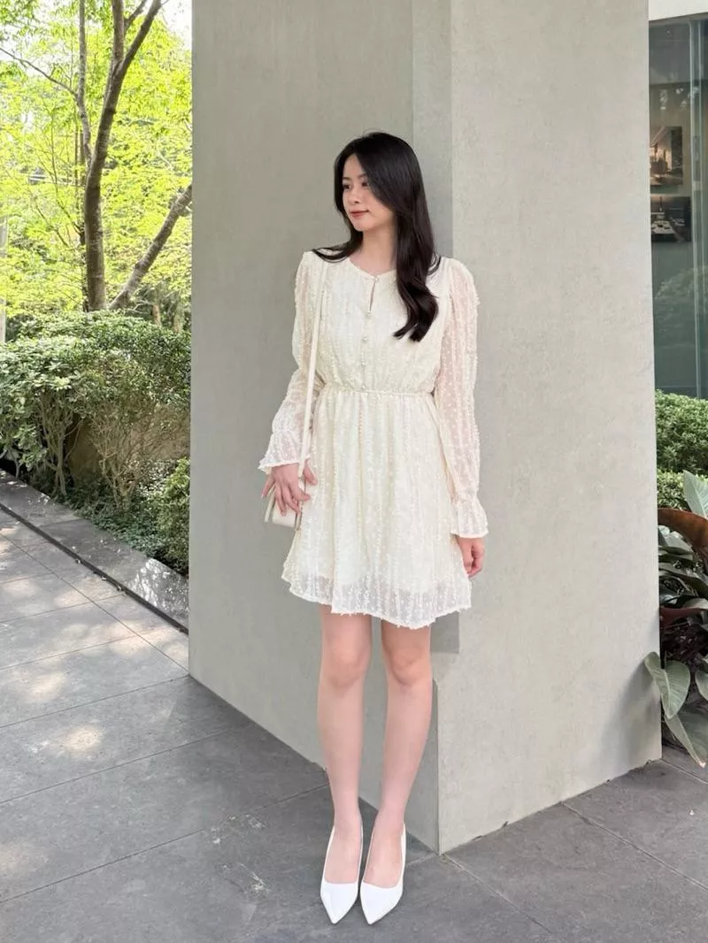 微夢月光珍珠扣連身裙｜約會｜咖啡聽｜洋裝