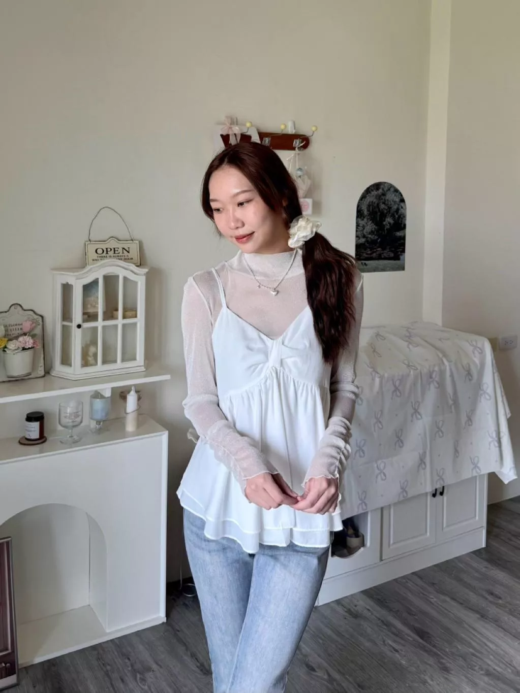 白霧心結雪紗吊帶背心｜外搭背心