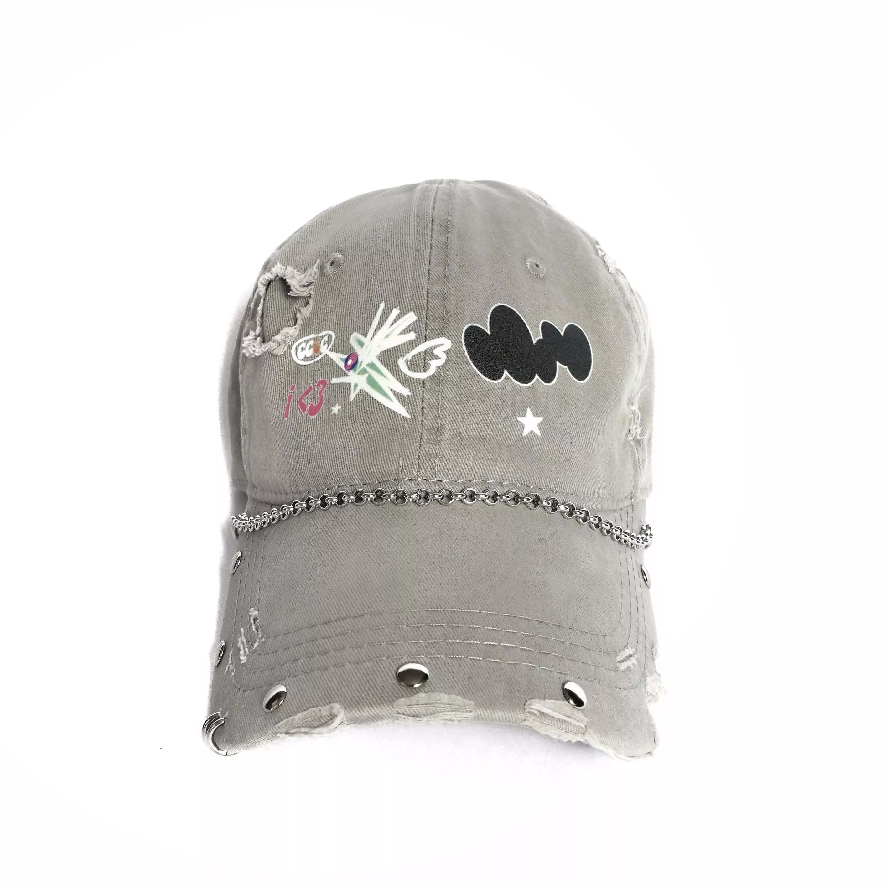A04｜卯釘燙印鴨舌帽—灰色刷破款