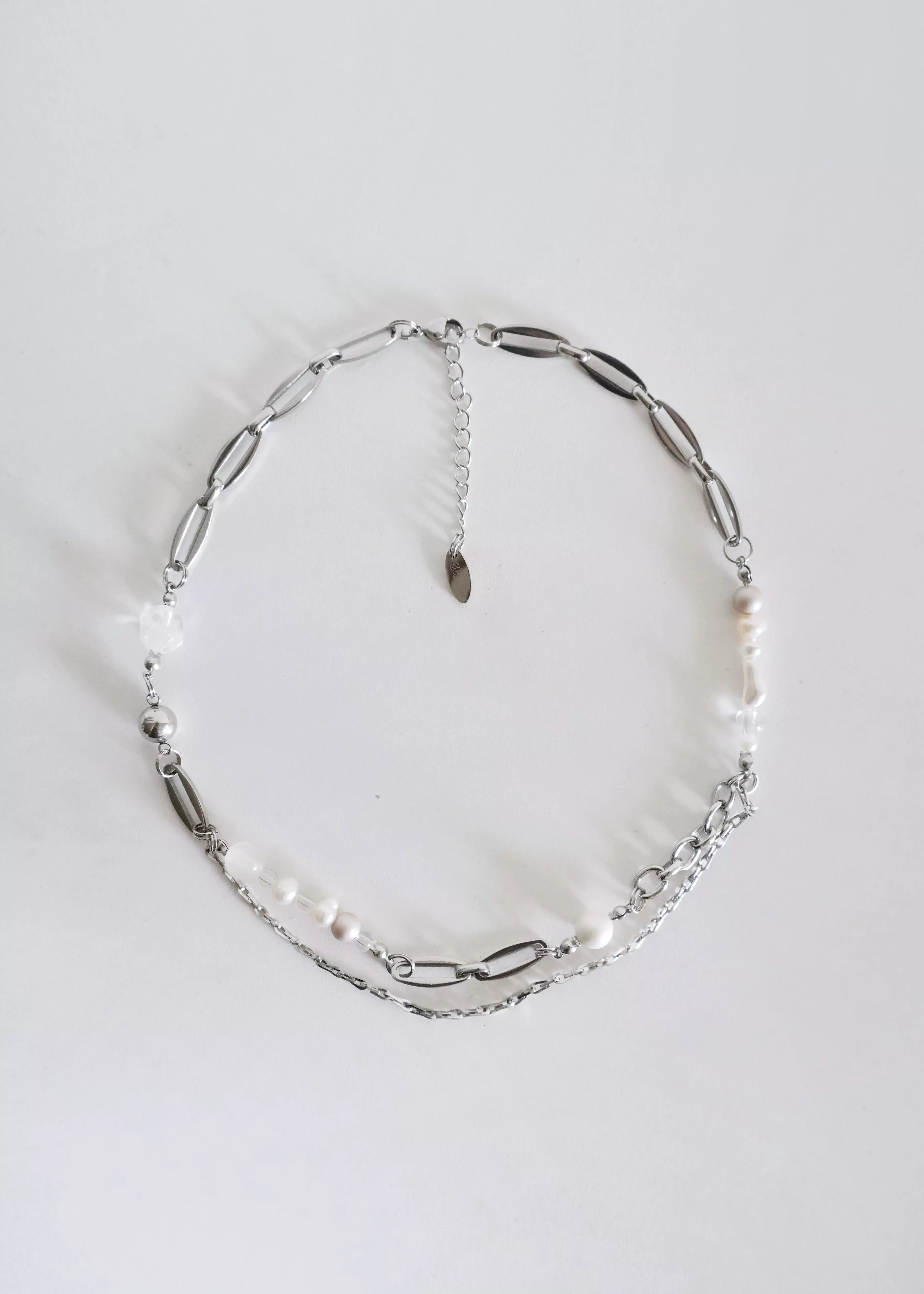 O03｜Dusty Pink Freshwater Pearl Necklace 霧粉調珍珠拼接項鍊