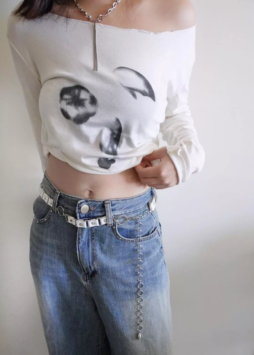 O06｜白色金屬拼接圓環腰帶/腰鏈