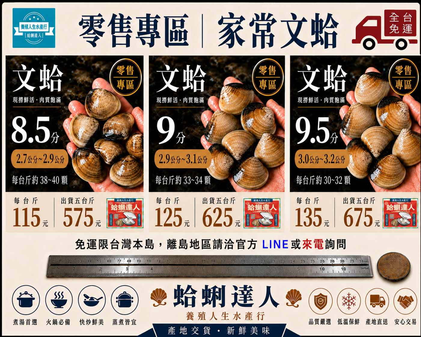 免運零售雲林文蛤｜蛤蜊 5台斤｜8.5分・9分・9.5分規格任選